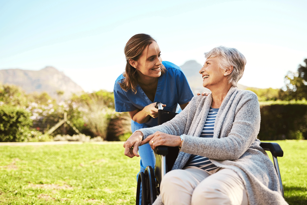 a nurse checks on a senior outside, which is how respite care can help